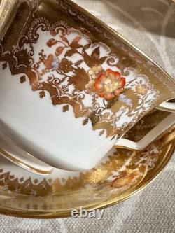 Antique Wedgwood Teapot, Teacups Saucers Sugar Pot & Jug. Opulent Gold CAIRO