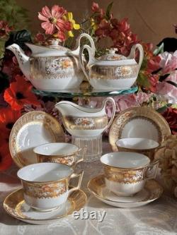 Antique Wedgwood Teapot, Teacups Saucers Sugar Pot & Jug. Opulent Gold CAIRO