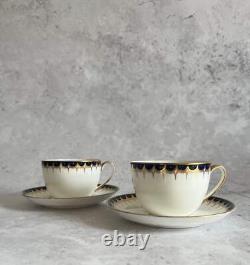 Antique Wedgwood Y1863 Pair Of Tea Cups & Saucers Hand Painted Cobalt Blue Gold Antique Wedgwood Y1863 Pair Of Tea Cups & Saucers Hand Painted Cobalt Blue Gold