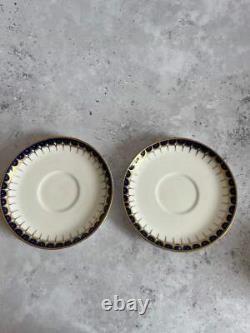 Antique Wedgwood Y1863 Pair Of Tea Cups & Saucers Hand Painted Cobalt Blue Gold