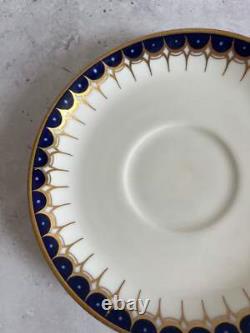Antique Wedgwood Y1863 Pair Of Tea Cups & Saucers Hand Painted Cobalt Blue Gold