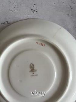 Antique Wedgwood Y1863 Pair Of Tea Cups & Saucers Hand Painted Cobalt Blue Gold