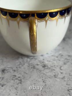 Antique Wedgwood Y1863 Pair Of Tea Cups & Saucers Hand Painted Cobalt Blue Gold