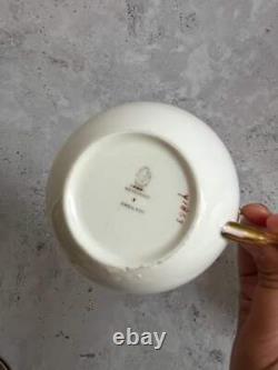 Antique Wedgwood Y1863 Pair Of Tea Cups & Saucers Hand Painted Cobalt Blue Gold