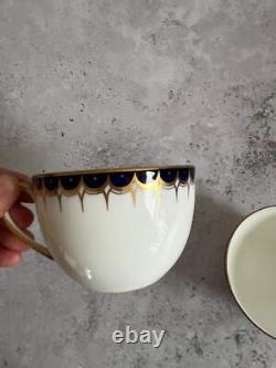 Antique Wedgwood Y1863 Pair Of Tea Cups & Saucers Hand Painted Cobalt Blue Gold