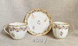 Antique c1785 Early Derby Bone China Gold Blue Coffee + Tea Cup & Saucer Trio Antique c1785 Early Derby Bone China Gold Blue Coffee + Tea Cup & Saucer Trio
