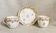 Antique C1785 Early Derby Bone China Gold Blue Coffee + Tea Cup & Saucer Trio
