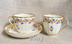 Antique c1785 Early Derby Bone China Gold Blue Coffee + Tea Cup & Saucer Trio Antique c1785 Early Derby Bone China Gold Blue Coffee + Tea Cup & Saucer Trio