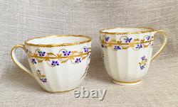 Antique c1785 Early Derby Bone China Gold Blue Coffee + Tea Cup & Saucer Trio Antique c1785 Early Derby Bone China Gold Blue Coffee + Tea Cup & Saucer Trio
