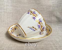 Antique c1785 Early Derby Bone China Gold Blue Coffee + Tea Cup & Saucer Trio Antique c1785 Early Derby Bone China Gold Blue Coffee + Tea Cup & Saucer Trio