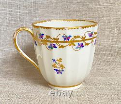 Antique c1785 Early Derby Bone China Gold Blue Coffee + Tea Cup & Saucer Trio Antique c1785 Early Derby Bone China Gold Blue Coffee + Tea Cup & Saucer Trio