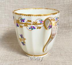 Antique c1785 Early Derby Bone China Gold Blue Coffee + Tea Cup & Saucer Trio Antique c1785 Early Derby Bone China Gold Blue Coffee + Tea Cup & Saucer Trio