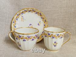 Antique c1785 Early Derby Trio Bone China Gold Blue Coffee Cup Tea Cup & Saucer