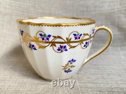 Antique c1785 Early Derby Trio Bone China Gold Blue Coffee Cup Tea Cup & Saucer