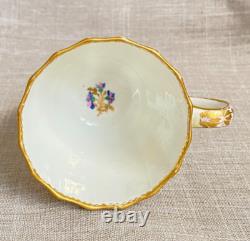 Antique c1785 Early Derby Trio Bone China Gold Blue Coffee Cup Tea Cup & Saucer