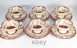 Antique c1937 Royal Worcester Teaset Trio Cup Saucer Plate x6 Burgandy & Gold