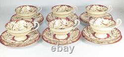 Antique c1937 Royal Worcester Teaset Trio Cup Saucer Plate x6 Burgandy & Gold