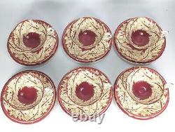 Antique c1937 Royal Worcester Teaset Trio Cup Saucer Plate x6 Burgandy & Gold