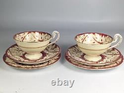 Antique c1937 Royal Worcester Teaset Trio Cup Saucer Plate x6 Burgandy & Gold