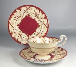 Antique c1937 Royal Worcester Teaset Trio Cup Saucer Plate x6 Burgandy & Gold