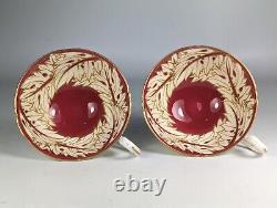 Antique c1937 Royal Worcester Teaset Trio Cup Saucer Plate x6 Burgandy & Gold