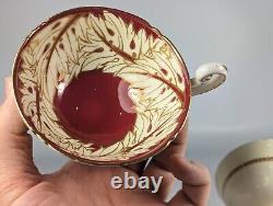 Antique c1937 Royal Worcester Teaset Trio Cup Saucer Plate x6 Burgandy & Gold