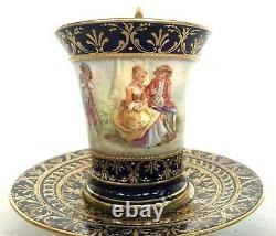 Antique c. 1890 Meissen Dresden Lamm Encrusted Gold Raised HP Figural Cup Saucer