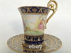 Antique c. 1890 Meissen Dresden Lamm Encrusted Gold Raised HP Figural Cup Saucer