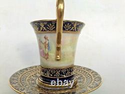 Antique c. 1890 Meissen Dresden Lamm Encrusted Gold Raised HP Figural Cup Saucer