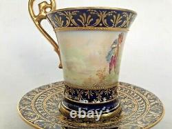 Antique c. 1890 Meissen Dresden Lamm Encrusted Gold Raised HP Figural Cup Saucer