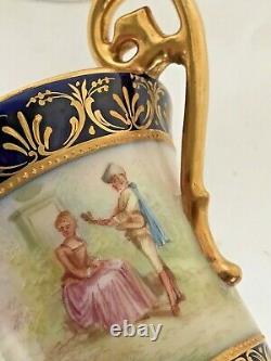 Antique c. 1890 Meissen Dresden Lamm Encrusted Gold Raised HP Figural Cup Saucer