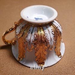 Antique c. 1910-1924 Meissen White & Gold Encrusted Demitasse Cup & Saucer