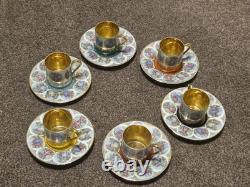 Antique set of 6 PMB DRESDEN Demitasse Cup & Saucer with gold embellishments VGC