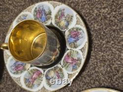 Antique set of 6 PMB DRESDEN Demitasse Cup & Saucer with gold embellishments VGC