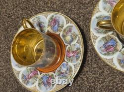 Antique set of 6 PMB DRESDEN Demitasse Cup & Saucer with gold embellishments VGC