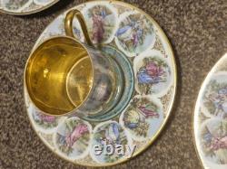 Antique set of 6 PMB DRESDEN Demitasse Cup & Saucer with gold embellishments VGC