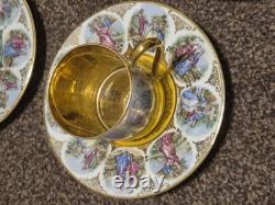 Antique set of 6 PMB DRESDEN Demitasse Cup & Saucer with gold embellishments VGC