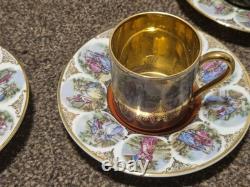 Antique set of 6 PMB DRESDEN Demitasse Cup & Saucer with gold embellishments VGC