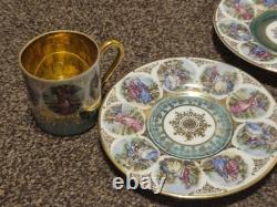 Antique set of 6 PMB DRESDEN Demitasse Cup & Saucer with gold embellishments VGC