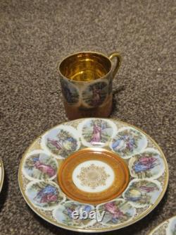 Antique set of 6 PMB DRESDEN Demitasse Cup & Saucer with gold embellishments VGC