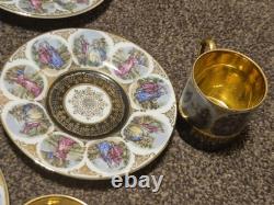 Antique set of 6 PMB DRESDEN Demitasse Cup & Saucer with gold embellishments VGC