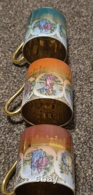 Antique set of 6 PMB DRESDEN Demitasse Cup & Saucer with gold embellishments VGC
