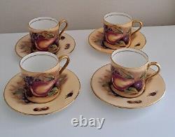 Anysley Orchard Fruit 4 Pc Demitasse Coffee Cups And Saucers Signed D Jones Used