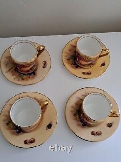 Anysley Orchard Fruit 4 Pc Demitasse Coffee Cups And Saucers Signed D Jones Used