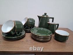 Apilco green gold large cups and saucers, plates, coffe jug milk jug, sugar bowl