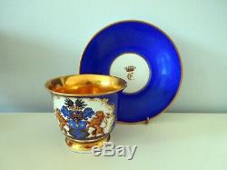 Armorial KPM Berlin Cup Saucer Hohenzollern Coat of Arms HP Antique 1849 1870