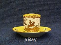 Arras Porcelain Cup & Saucer Yellow Ground And Gilded Decoration Hunting Panels