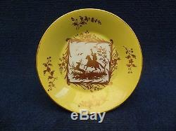 Arras Porcelain Cup & Saucer Yellow Ground And Gilded Decoration Hunting Panels