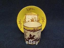 Arras Porcelain Cup & Saucer Yellow Ground And Gilded Decoration Hunting Panels