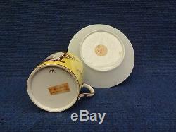 Arras Porcelain Cup & Saucer Yellow Ground And Gilded Decoration Hunting Panels